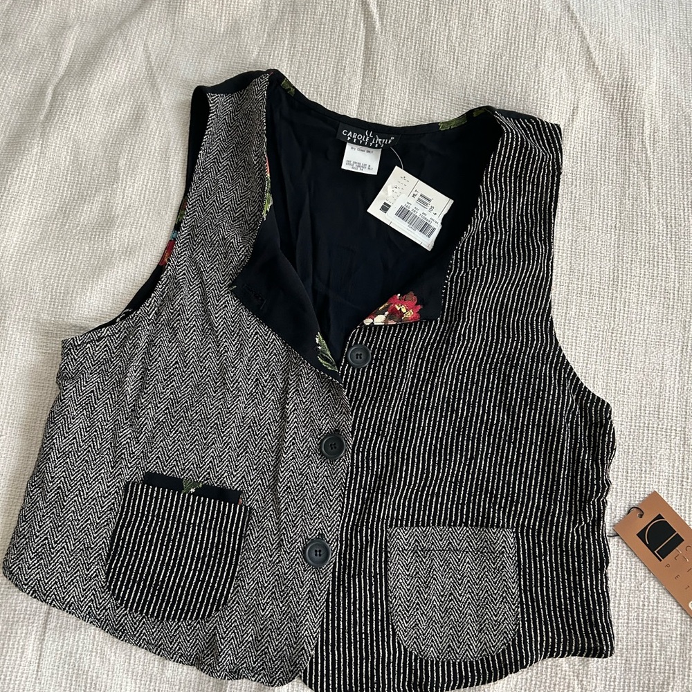 Vintage Carole Little Black and White Patterned Vest